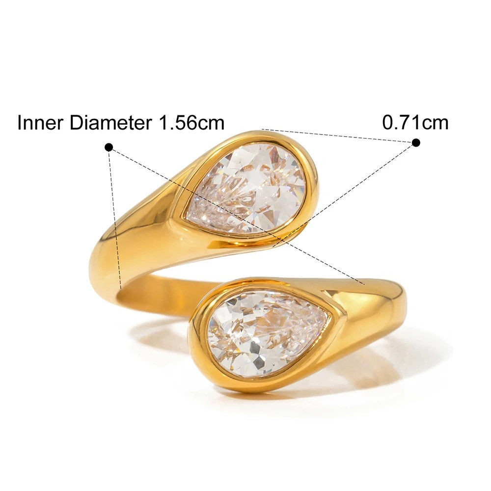 Water Drop Shaped Large Zircon Rings Plated Ring