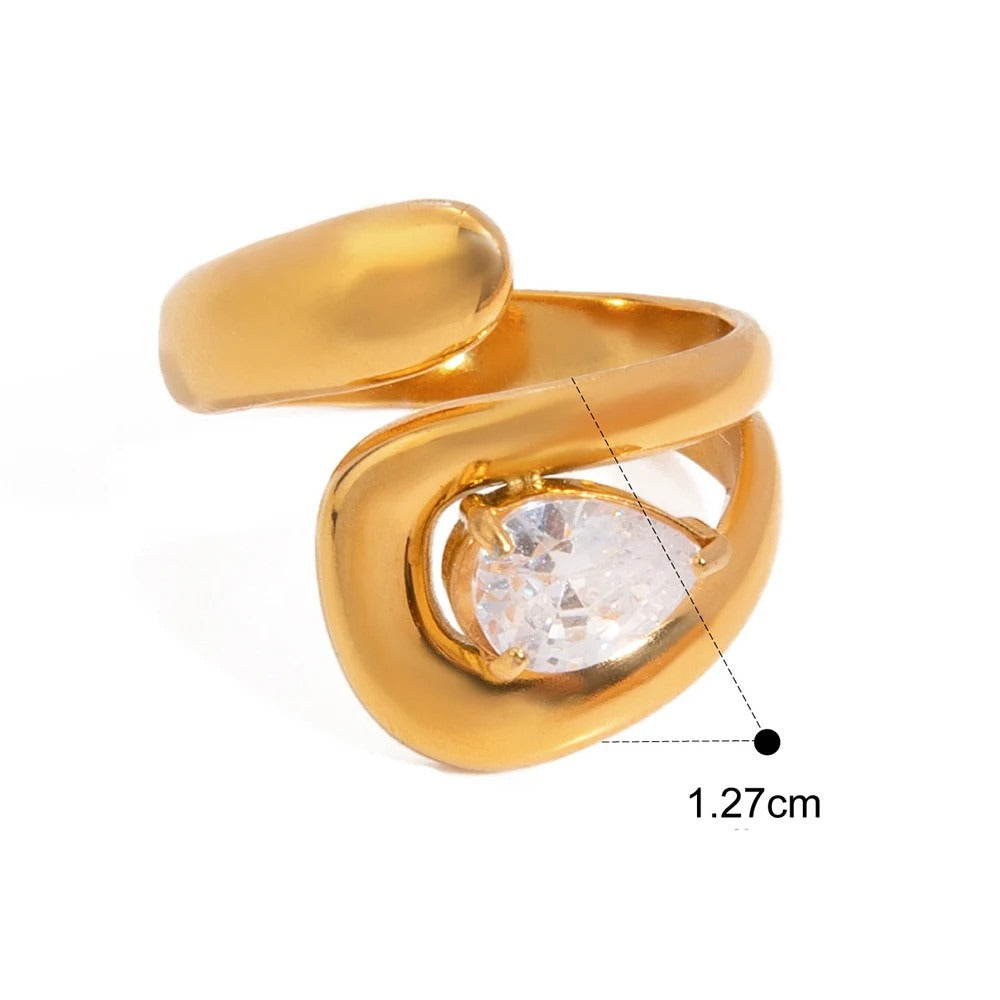 Water Drop Shaped Large Zircon Rings Plated Ring
