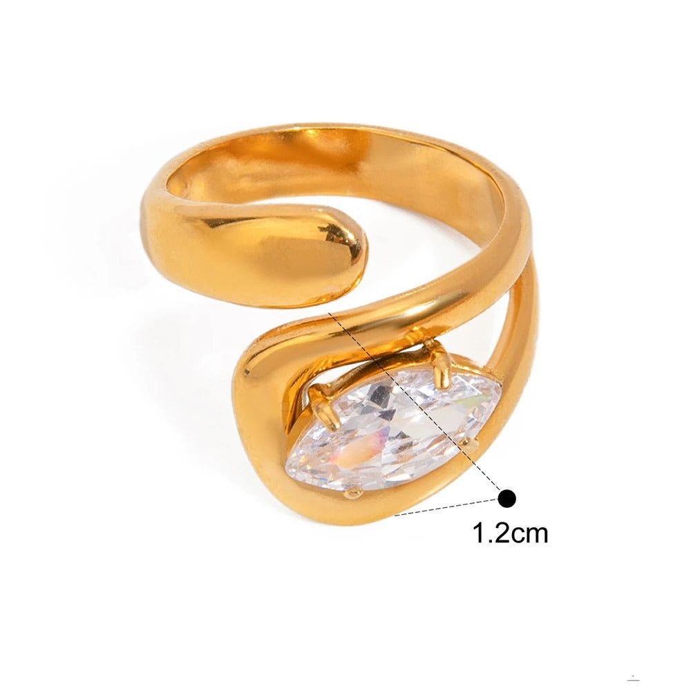 Water Drop Shaped Large Zircon Rings Plated Ring