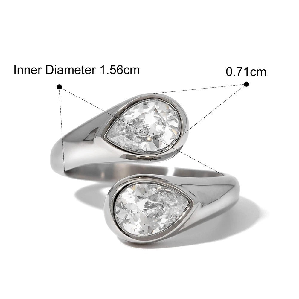 Water Drop Shaped Large Zircon Rings Plated Ring