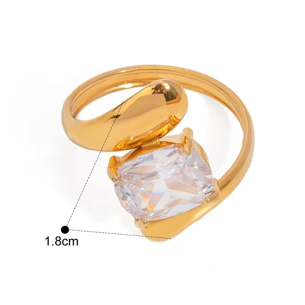 Water Drop Shaped Large Zircon Rings Plated Ring