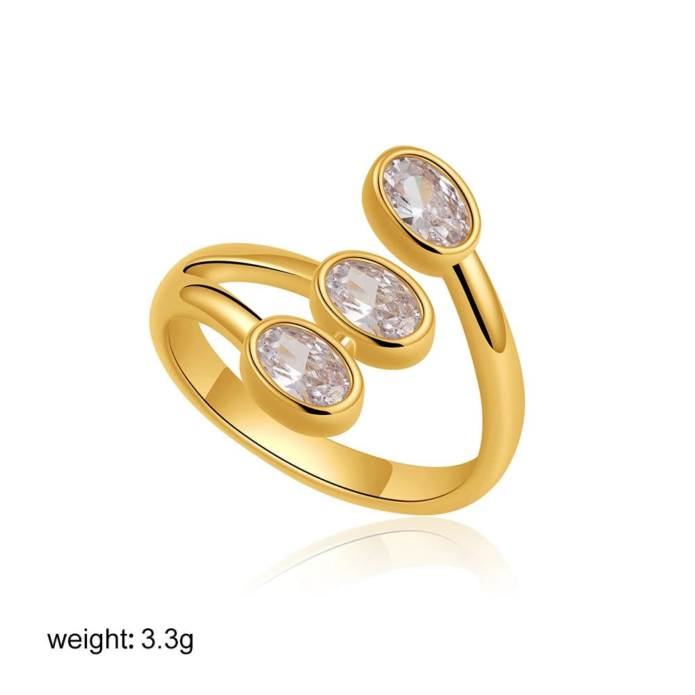 Water Drop Shaped Large Zircon Rings Plated Ring