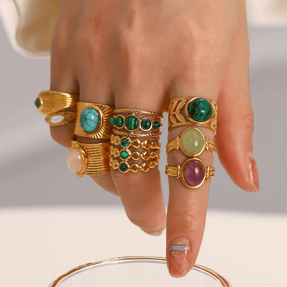 LIORA New Design Natural Stone Adjustable Jaded Ring
