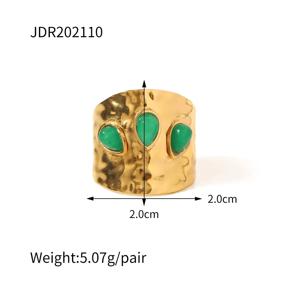 LIORA New Design Natural Stone Adjustable Jaded Ring