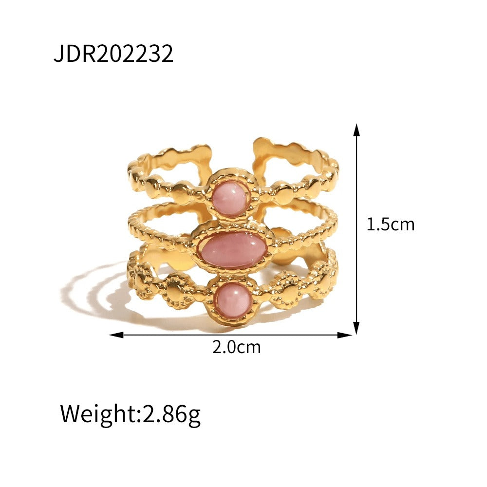 LIORA New Design Natural Stone Adjustable Jaded Ring
