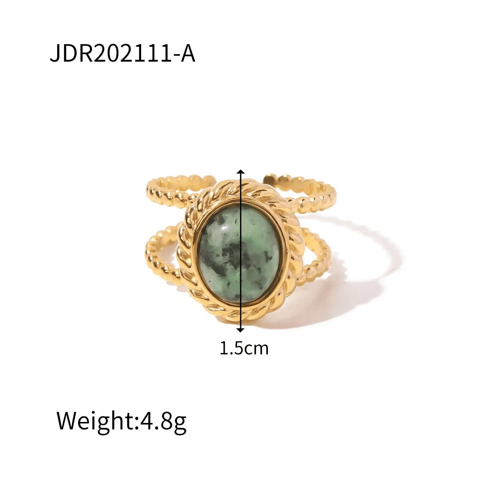 LIORA New Design Natural Stone Adjustable Jaded Ring