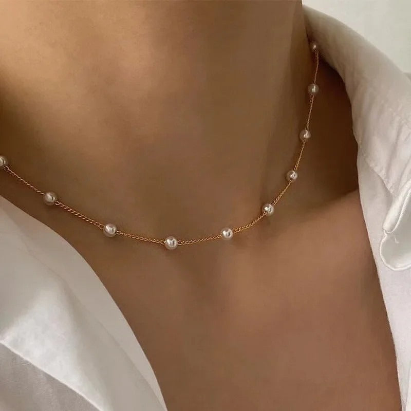 New Beads Women's Neck Chain Pearl Choker Necklace
