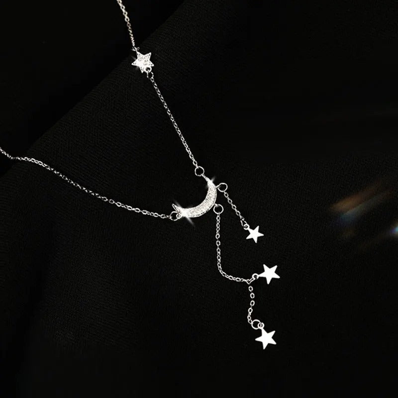 Silver Moon and Stars Necklace