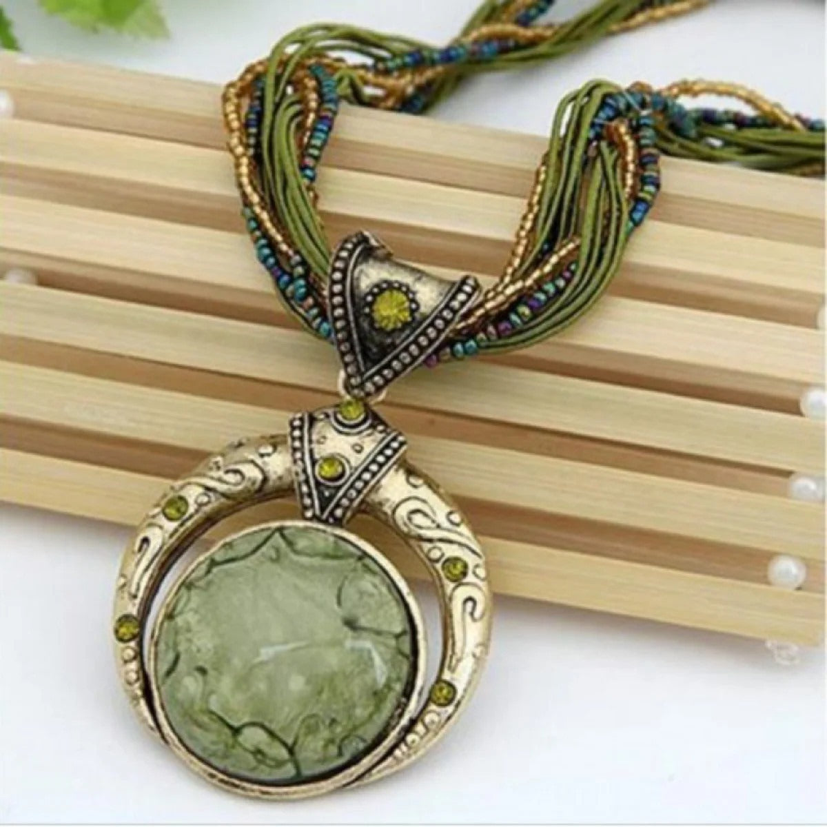 Vintage Necklace Jewelry Fashion Popular Retro Bohemia Style Multilayer Beads Chain Crystal Grain Pendant