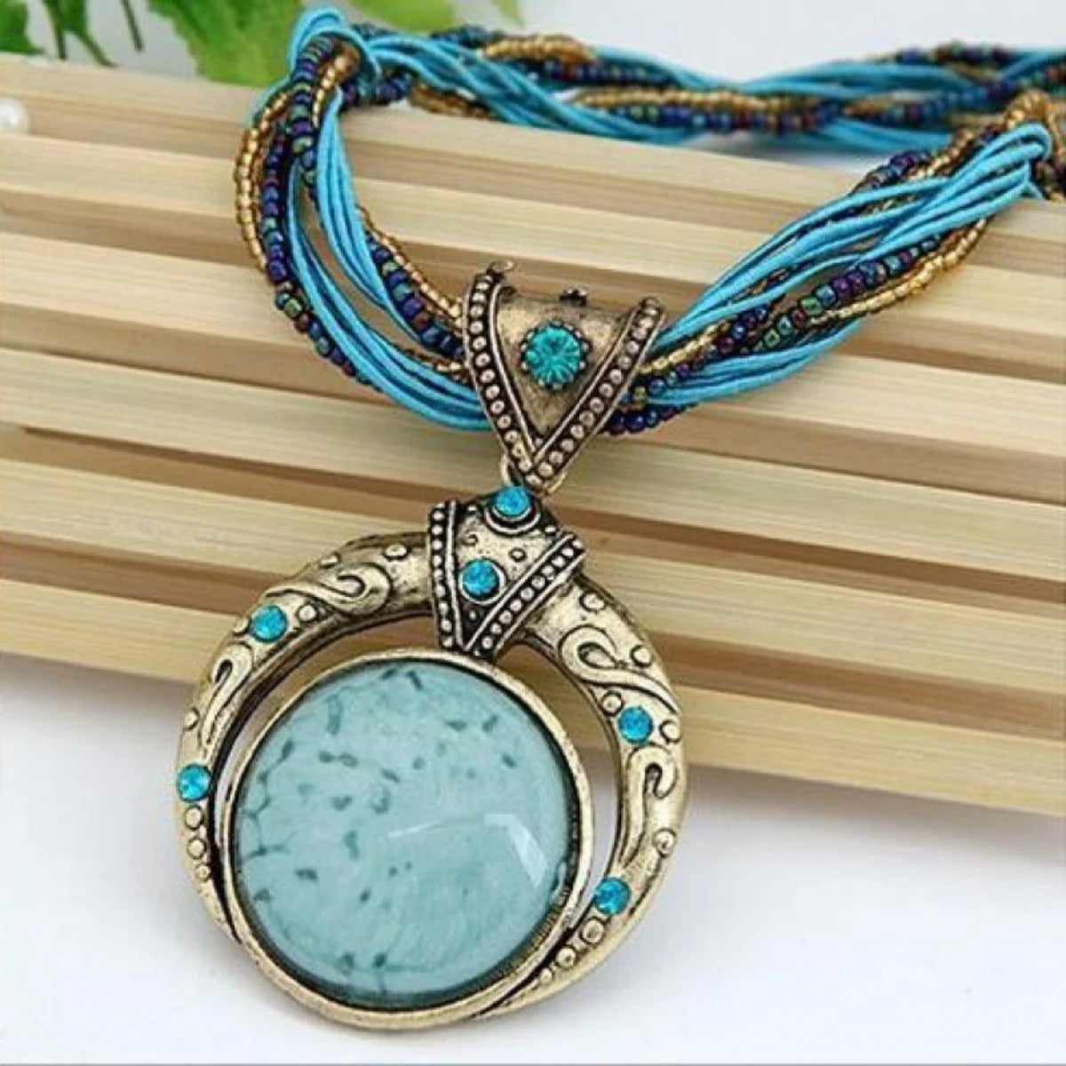 Vintage Necklace Jewelry Fashion Popular Retro Bohemia Style Multilayer Beads Chain Crystal Grain Pendant