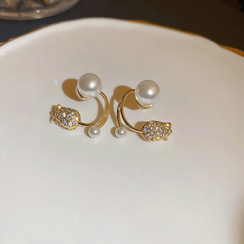 New Light Luxury Stud Earrings Fashion Double Pearl Sweet Earring