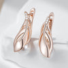 Kinel Fashion Pearl Leaf Drop Earrings 585 Rose Gold Color With Natural Zircon