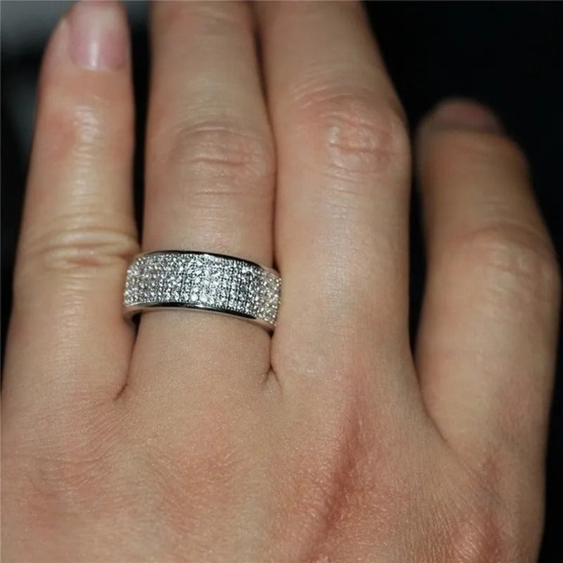 Shine Silver and Gold Color Women Ring Round Inlaid White Zircon Ring