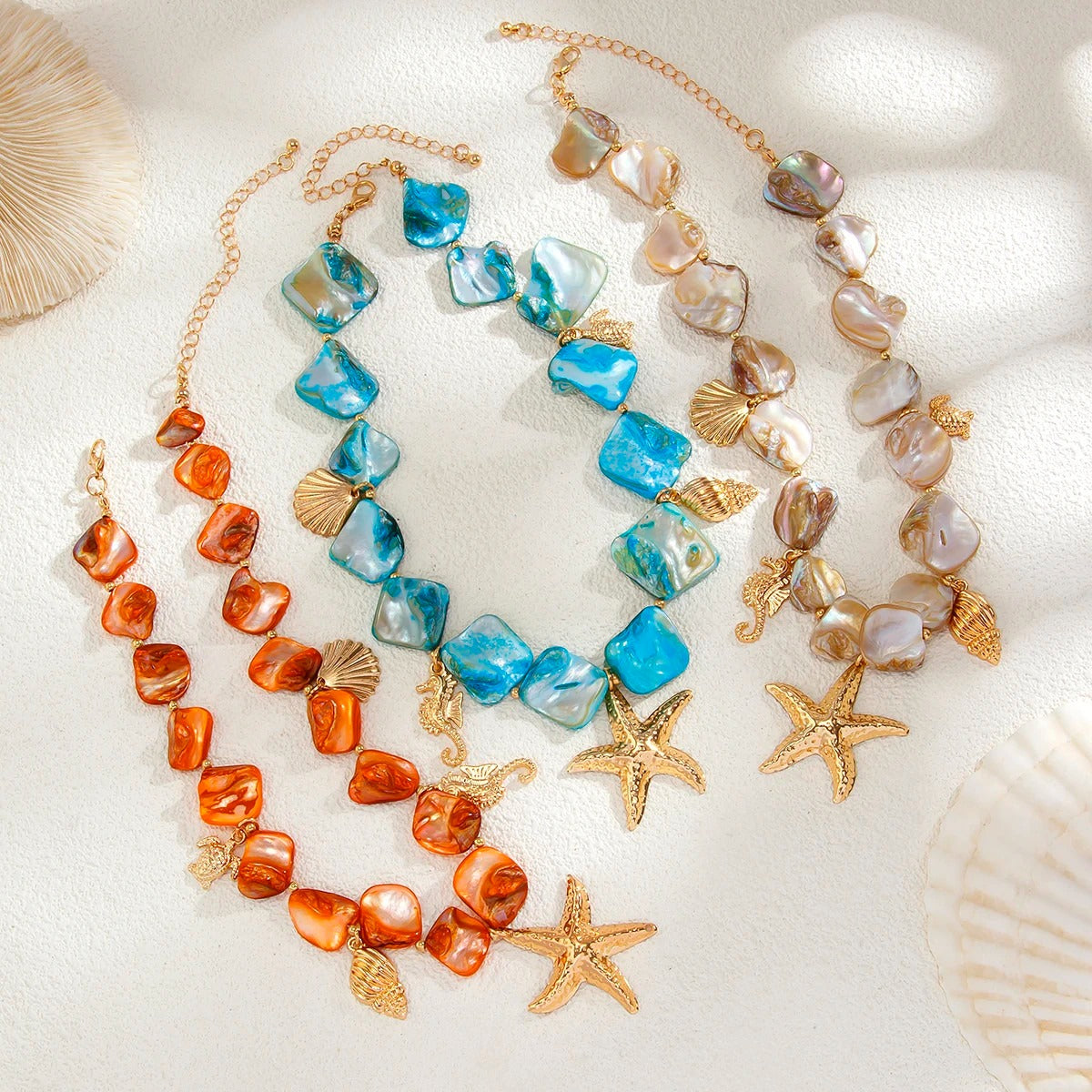 Ingemark Bohemian Irregular Chain Necklace Summer Beach Vacation Starfish Conch Pendant Choker Necklace