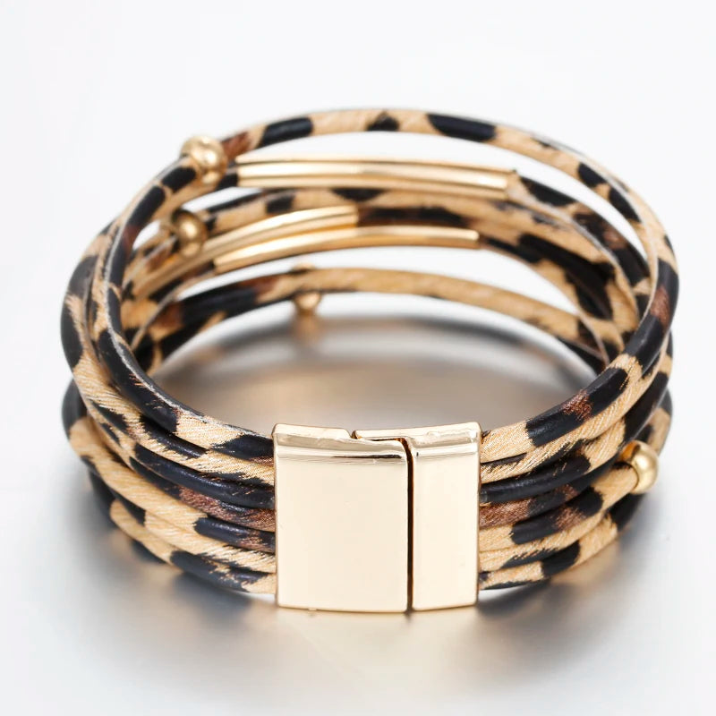 ALLYES Vintage Tube Leopard Leather Bracelet