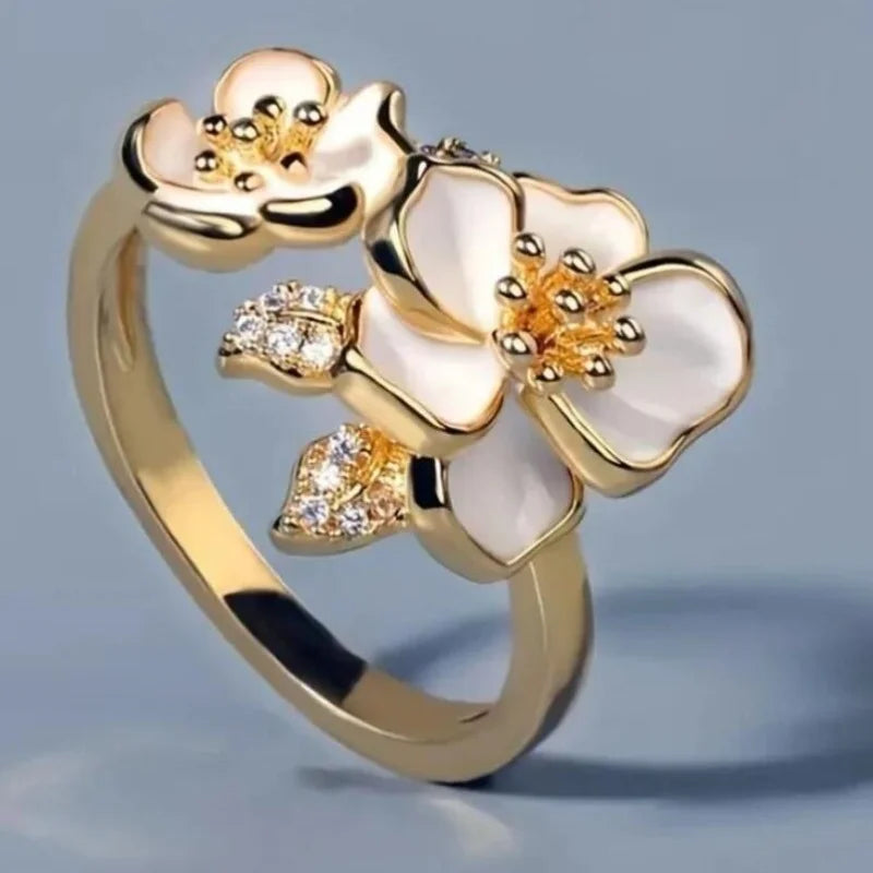 Niche Creative Gold Color Inlay Purple Color Leaf Shape Zircon Rings