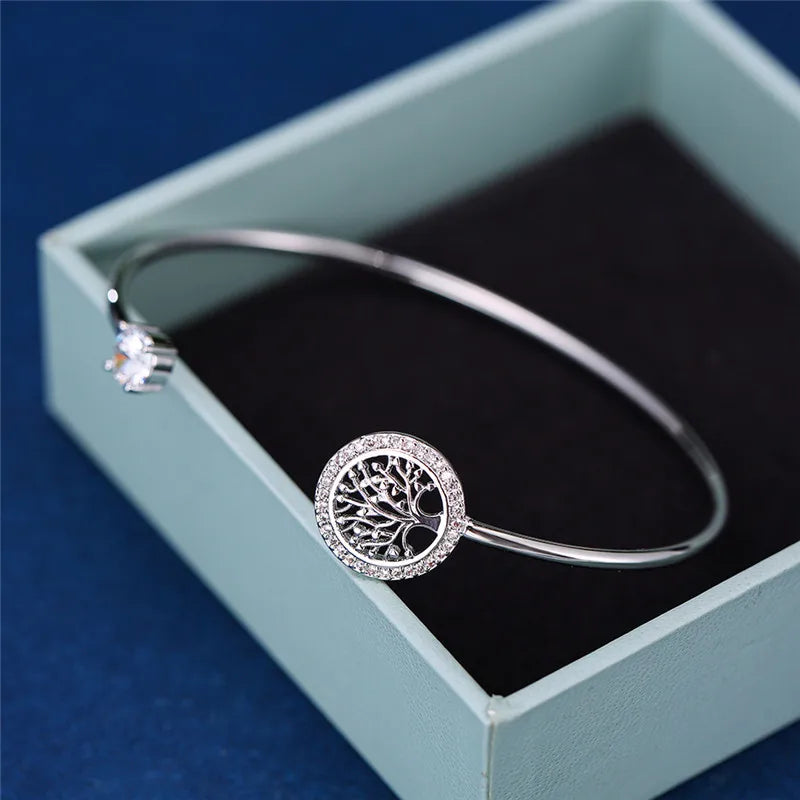 Dainty Female White Zircon Stone Bracelet Tree Of Life Adjustable Bracelets