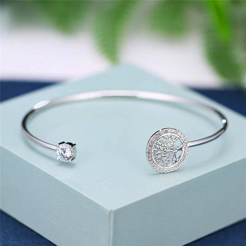 Dainty Female White Zircon Stone Bracelet Tree Of Life Adjustable Bracelets