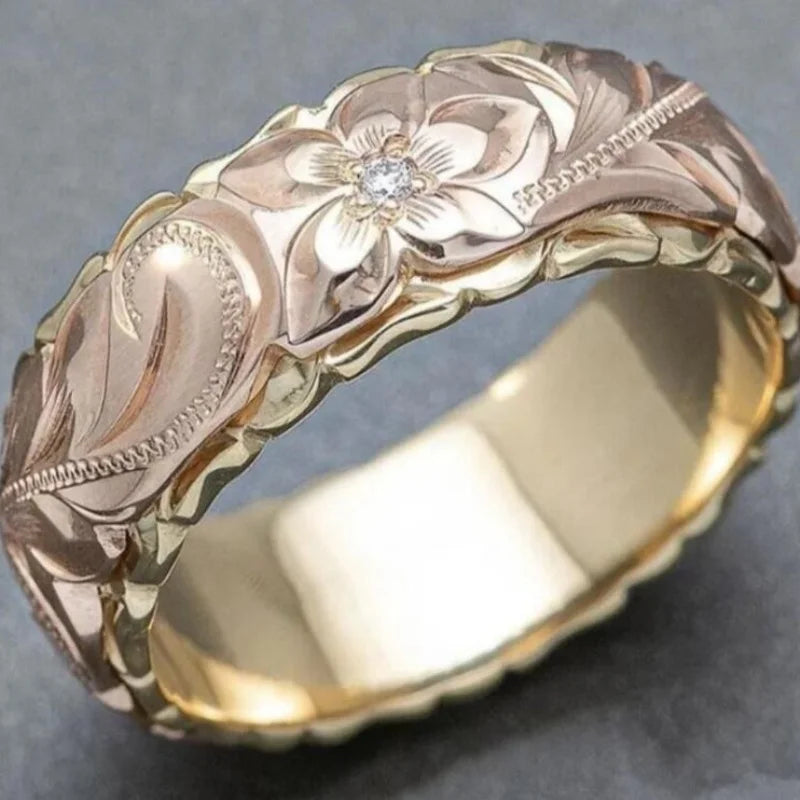 Niche Creative Gold Color Inlay Purple Color Leaf Shape Zircon Rings