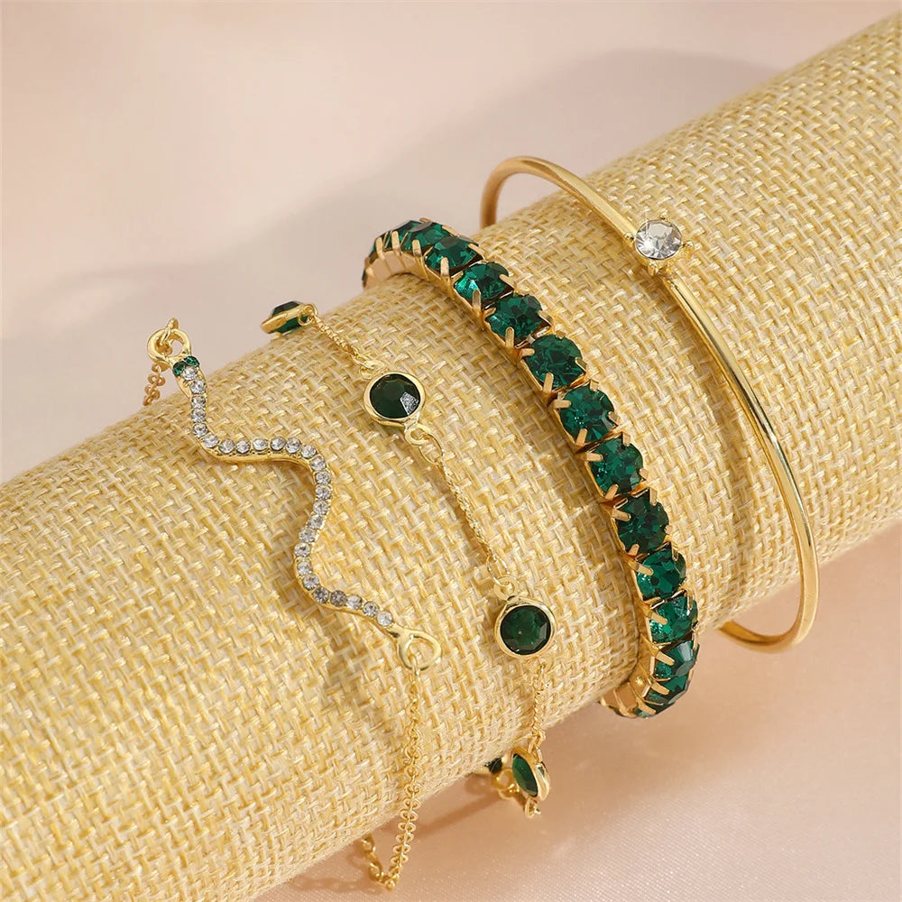 Fashionable Snake Imitation Gemstone Bangle Rhinestone Full Metal Bracelet