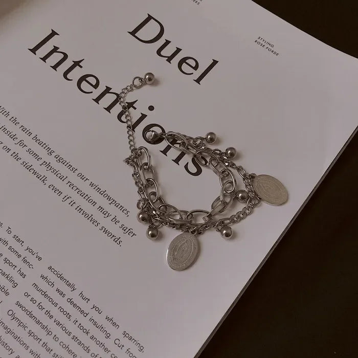 Bohemia Circle Bracelet Set Multi-Layer Vintage Folded Wind Fish Bone Chain Flower Leaves Jewelry Gift