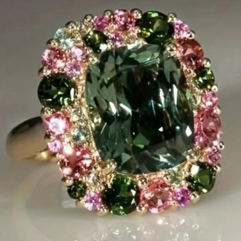 Niche Creative Gold Color Inlay Purple Color Leaf Shape Zircon Rings