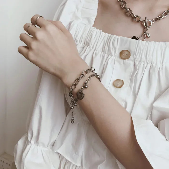 Bohemia Circle Bracelet Set Multi-Layer Vintage Folded Wind Fish Bone Chain Flower Leaves Jewelry Gift