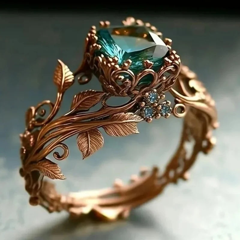 Niche Creative Gold Color Inlay Purple Color Leaf Shape Zircon Rings