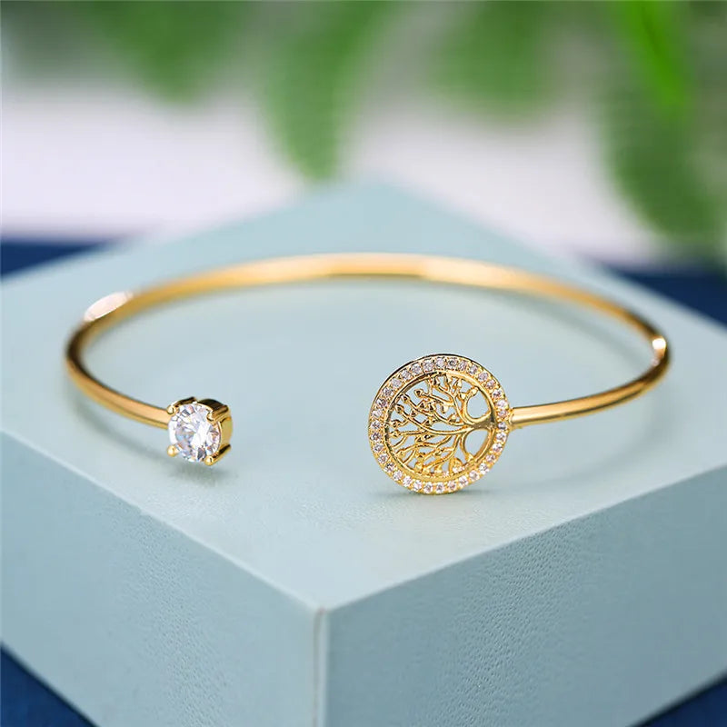 Dainty Female White Zircon Stone Bracelet Tree Of Life Adjustable Bracelets