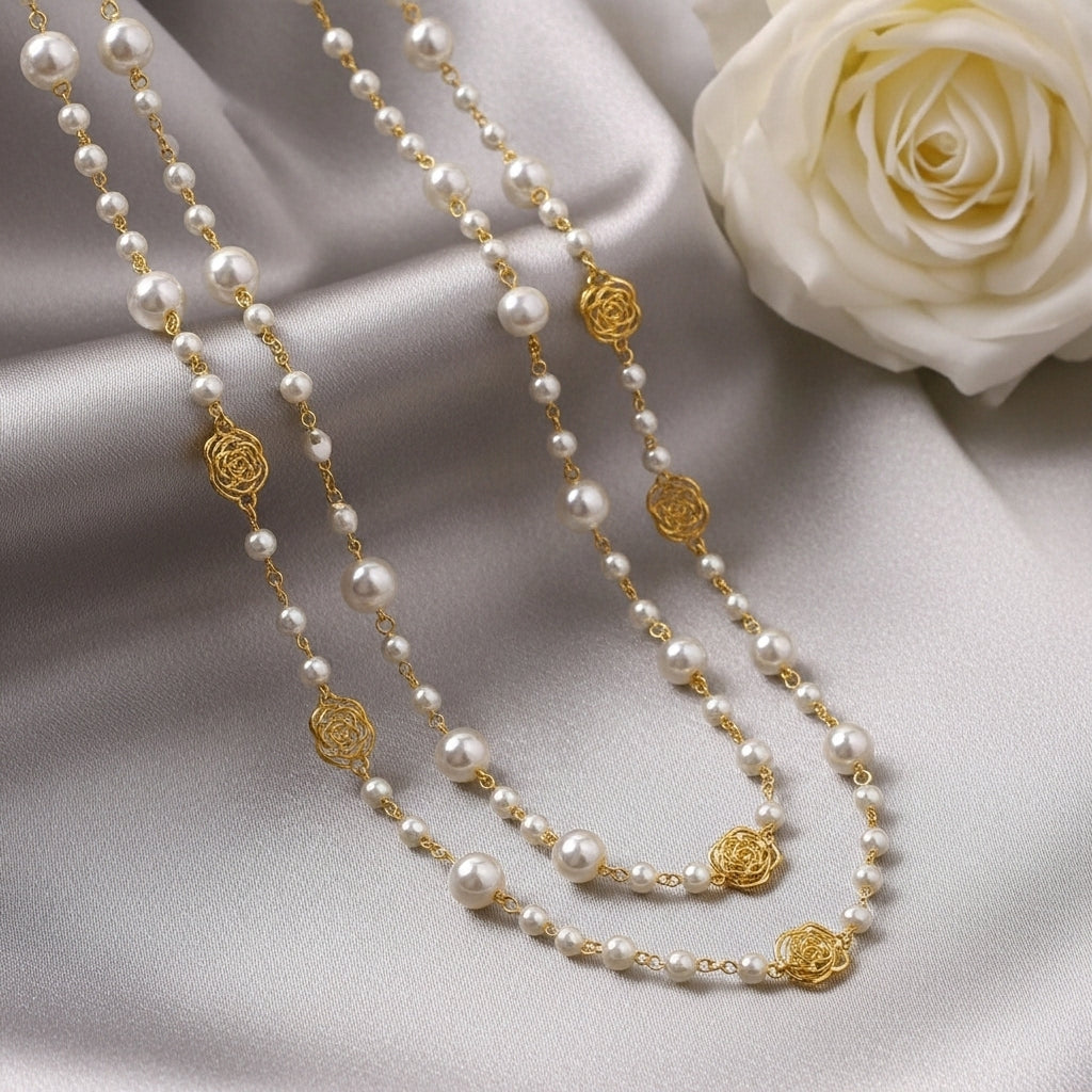 Elegant Gold Pearl Necklace