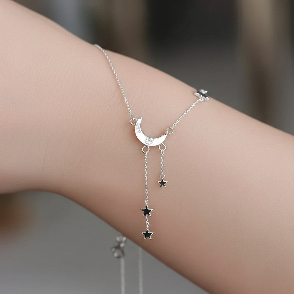 Silver Moon and Stars Necklace
