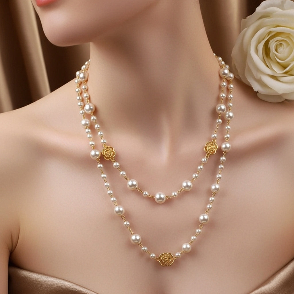 Elegant Gold Pearl Necklace
