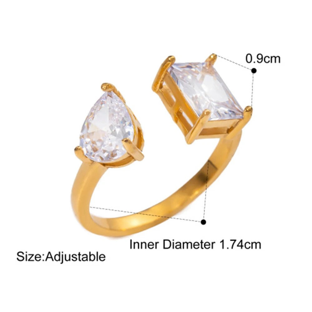 Water Drop Shaped Large Zircon Rings Plated Ring