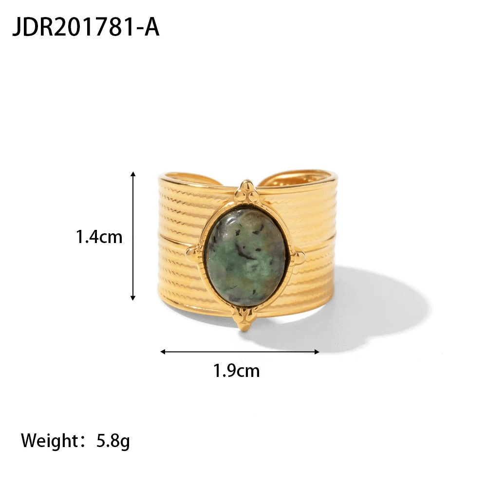 LIORA New Design Natural Stone Adjustable Jaded Ring