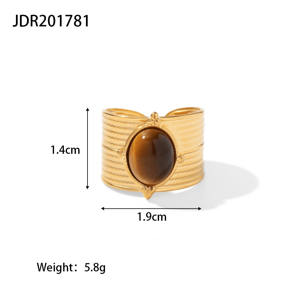 LIORA New Design Natural Stone Adjustable Jaded Ring