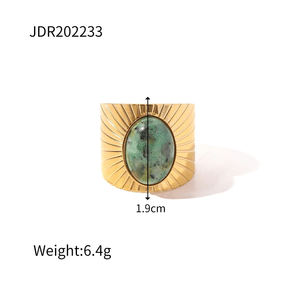 LIORA New Design Natural Stone Adjustable Jaded Ring