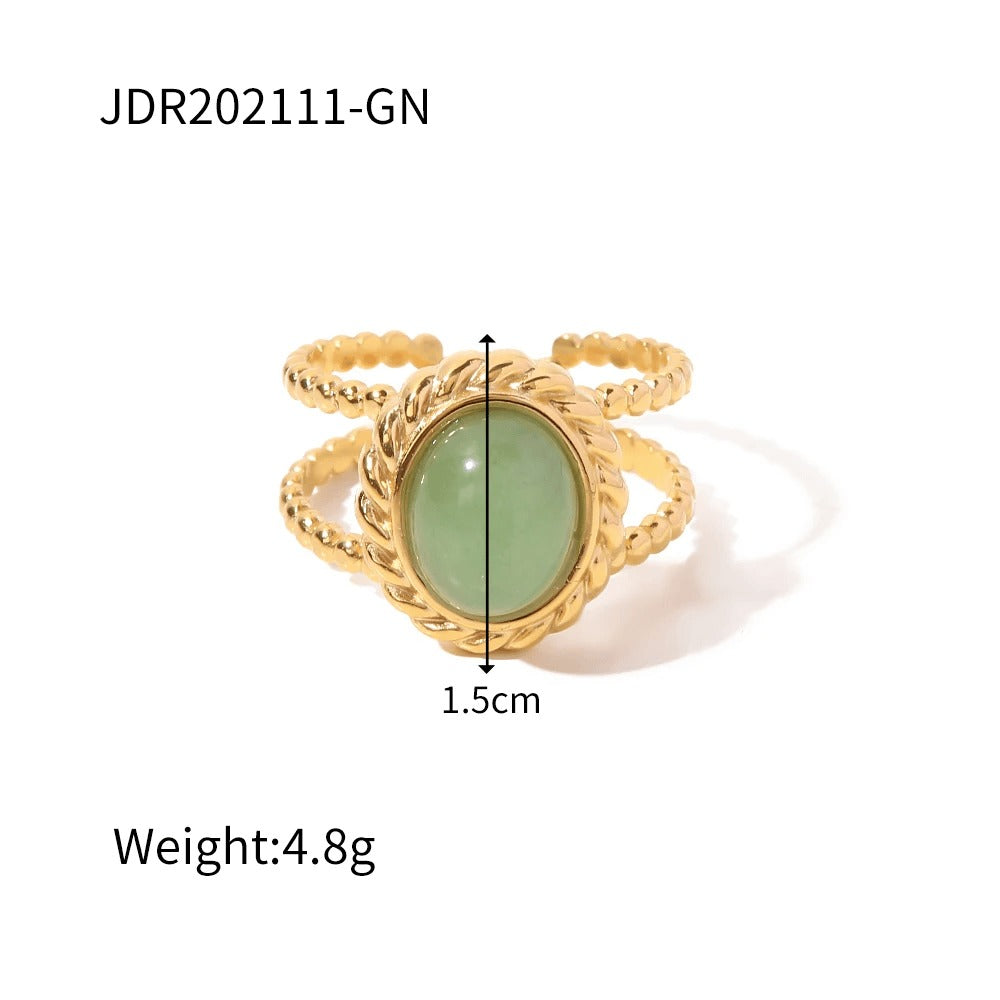 LIORA New Design Natural Stone Adjustable Jaded Ring