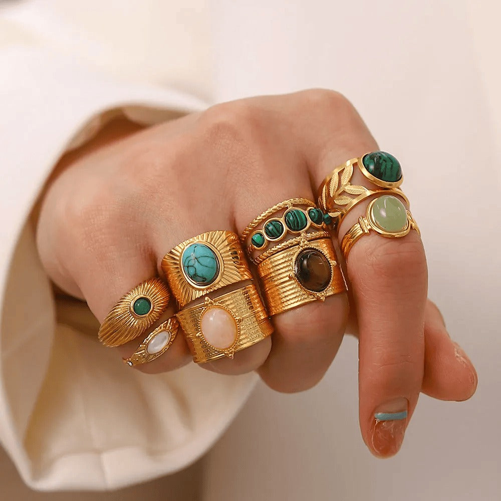 LIORA New Design Natural Stone Adjustable Jaded Ring