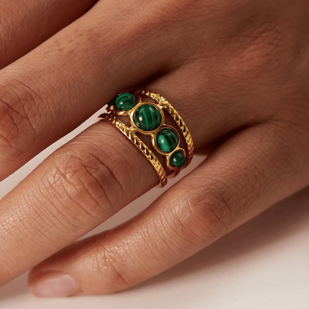 LIORA New Design Natural Stone Adjustable Jaded Ring