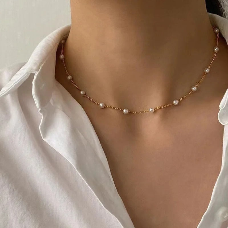 New Beads Women's Neck Chain Pearl Choker Necklace