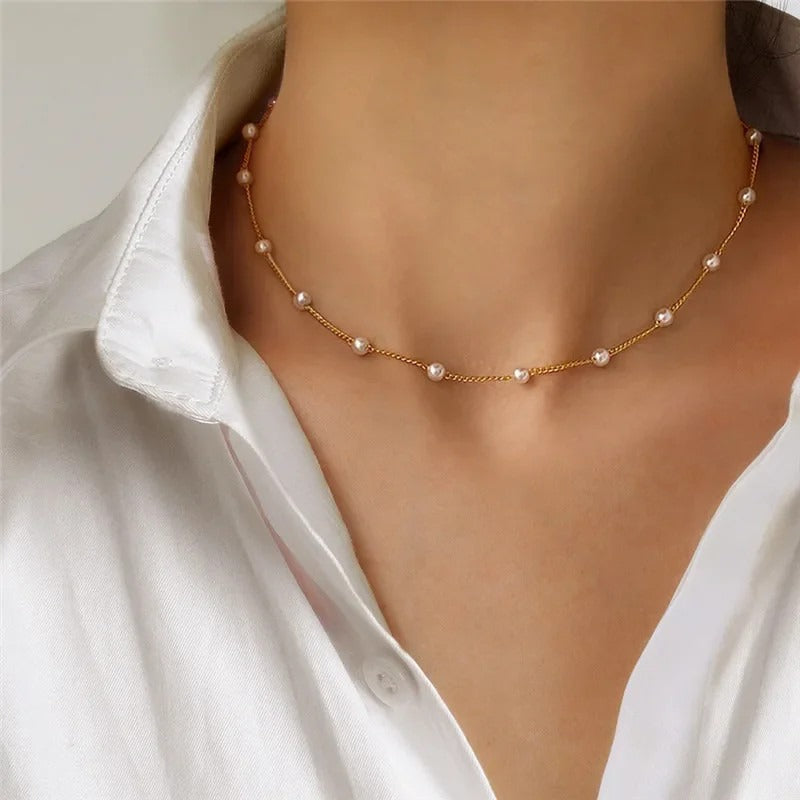 New Beads Women's Neck Chain Pearl Choker Necklace
