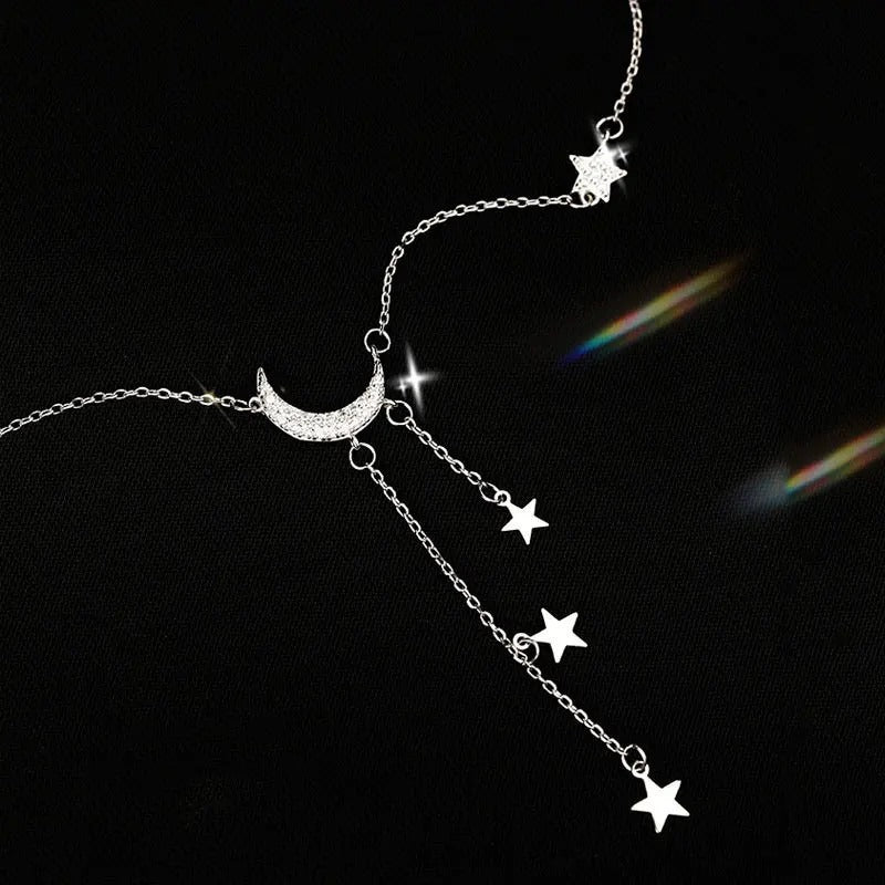 Silver Moon and Stars Necklace