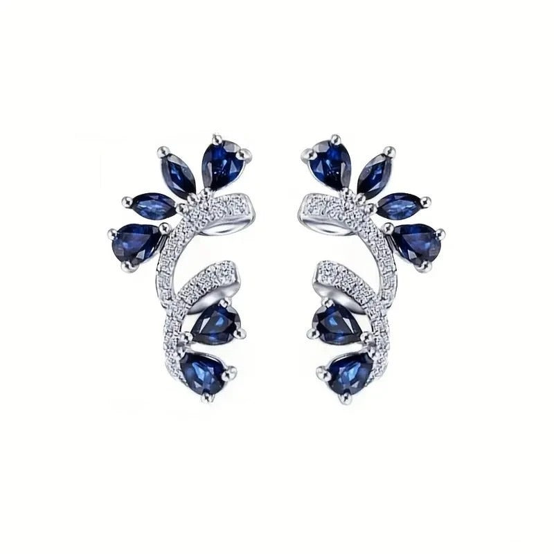 Shining Blue Zircon Flower Earrings