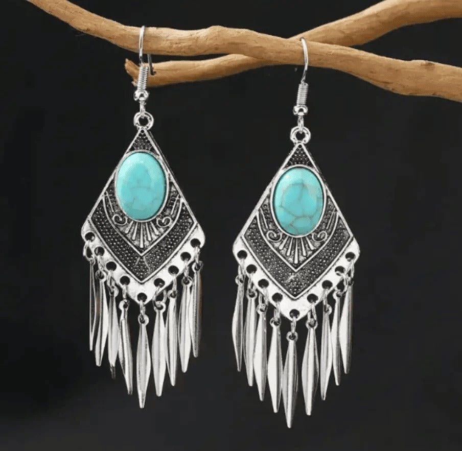 Vintage Turquoise Tassel Earrings