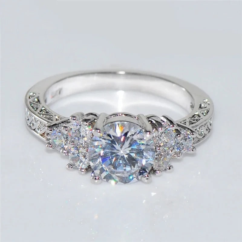 Exquisite Fashion Silver Color Engagement Rings Zircon Stones Ring