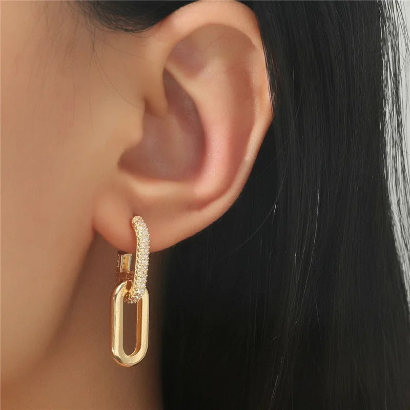 Retro Double Loop Design Drop Earrings Gold Silver Color Geometric Round