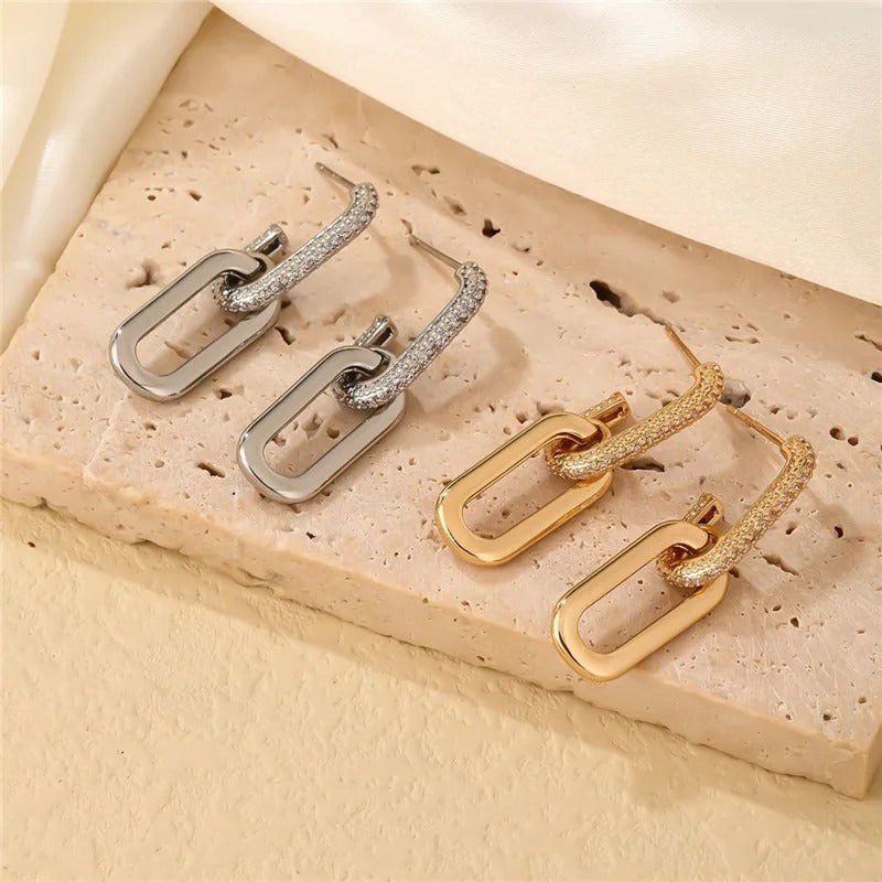 Retro Double Loop Design Drop Earrings Gold Silver Color Geometric Round