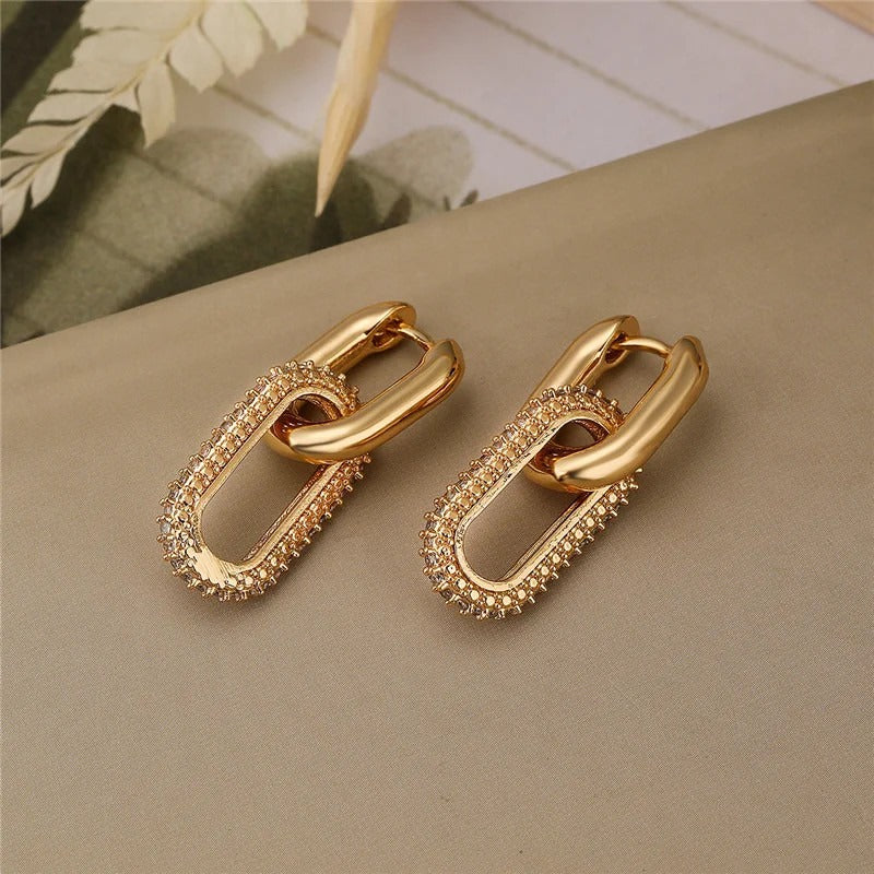 Retro Double Loop Design Drop Earrings Gold Silver Color Geometric Round