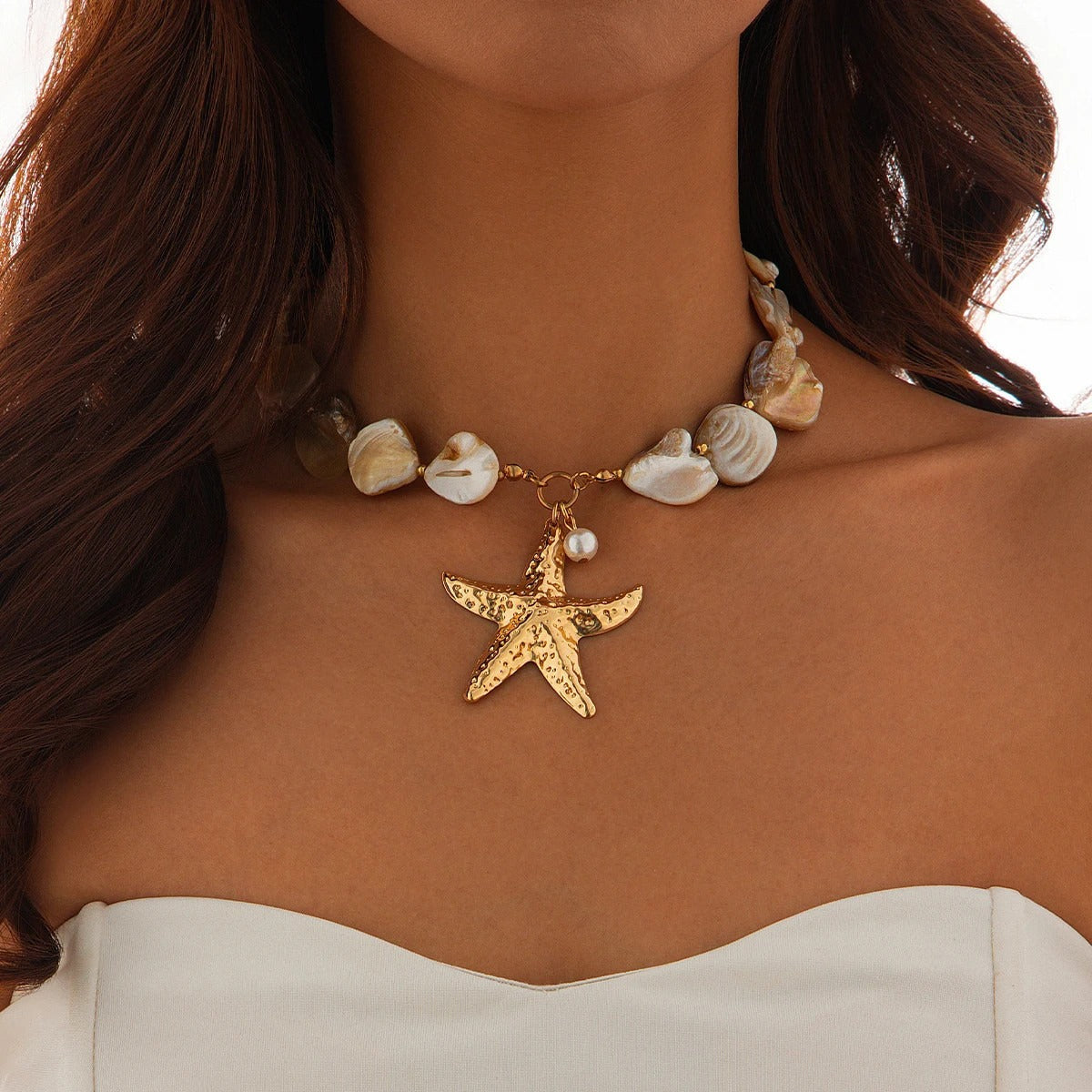 Ingemark Bohemian Irregular Chain Necklace Summer Beach Vacation Starfish Conch Pendant Choker Necklace