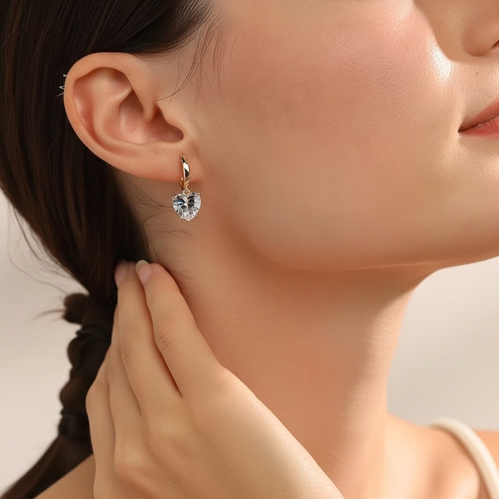 Charming Gold Color Hoop Earrings Heart Shape Zircon